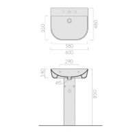 Раковина Galassia M2 Eden 5205 с 1 отверстием, 2 намеченными отверстиями и переливом 60x48 схема 2