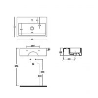 Раковина Galassia Plus Design с 1 отверстием и переливом 60x40 6032M схема 2