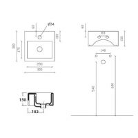 Раковина Galassia Plus Design с 1 отверстием и переливом 30x30 6033M схема 2