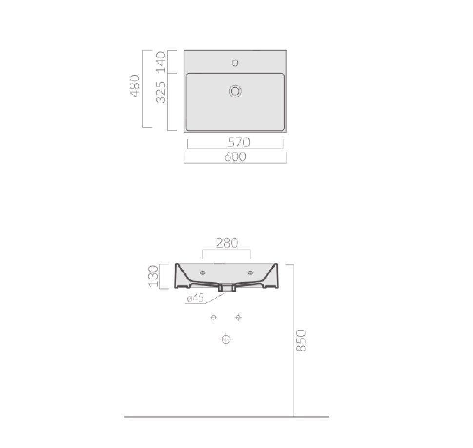 Раковина Galassia Plus Design с 1 отверстием и переливом 60x48 6102 схема 2