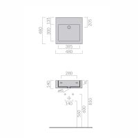 Раковина Galassia Plus Design без отверстий с переливом 48x48 6022SF схема 2