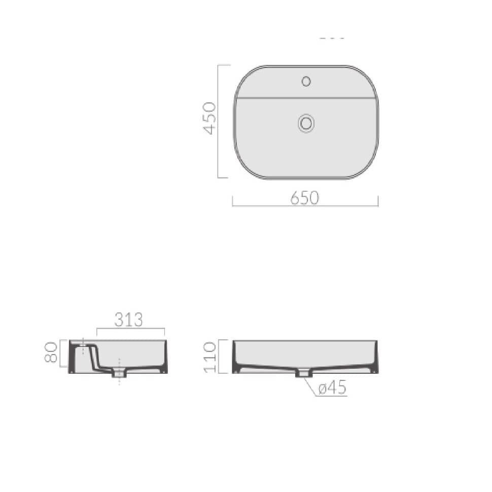 Раковина Galassia SmartB с 1 отверстием без перелива 65x45 7400 схема 2