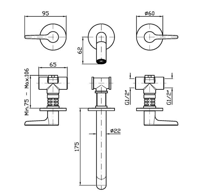 Смеситель для раковины Zucchetti Medameda ZMM5765/ZMM5766 схема 2