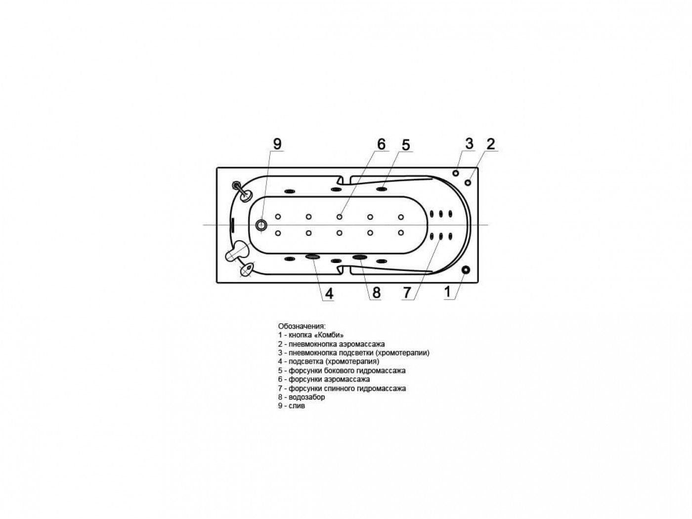 Аэромассажная ванна угловая Акватек Лея 170х75 схема 3