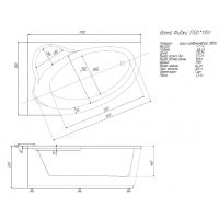Угловая ванна Акватек Фиджи с каркасом 170х110 схема 2