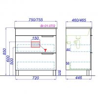 Напольный шкаф под раковину Aqwella Бриг 75х45 схема 2
