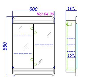 Навесной шкаф-зеркало Aqwella Корсика 60х85 схема 2