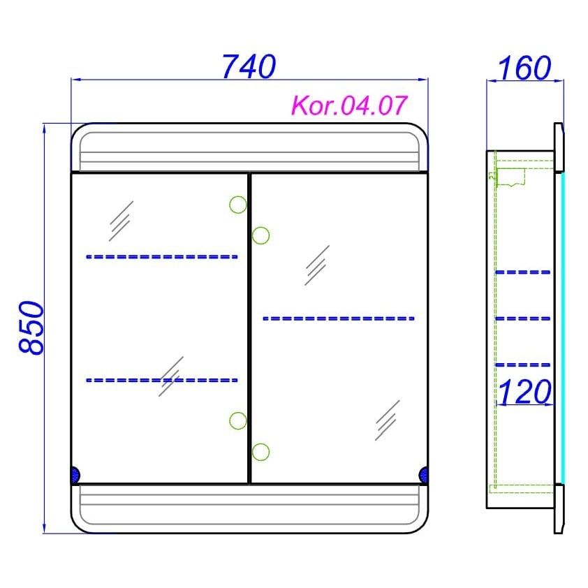 Навесной шкаф-зеркало Aqwella Корсика 74х85 схема 2