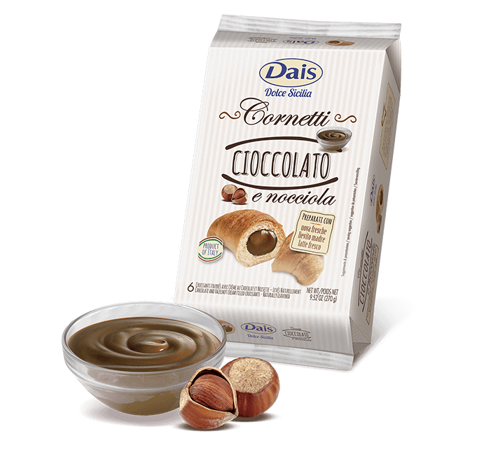 Круассаны с шоколадно-ореховым кремом Dolce Sicilia (6 шт по 45 г) 270 г, Cornetti farciti con crema al cioccolato e nocciola, 270 g