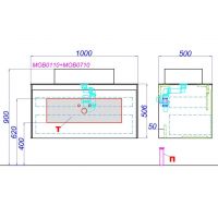 Тумба Aqwella Mobi подвесная с накладной раковиной 100х50 схема 2