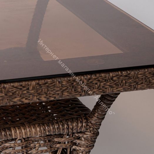 Стол FM-2001 квадратный, коричневый, искусственный ротанг/стекло