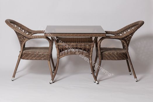 Стол FM-2001 квадратный, коричневый, искусственный ротанг/стекло