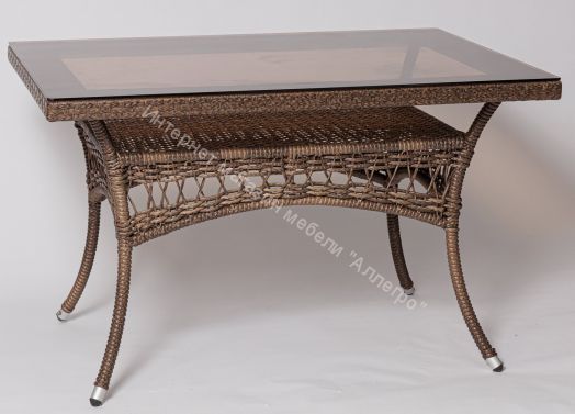 Стол FM-2001 квадратный, коричневый, искусственный ротанг/стекло