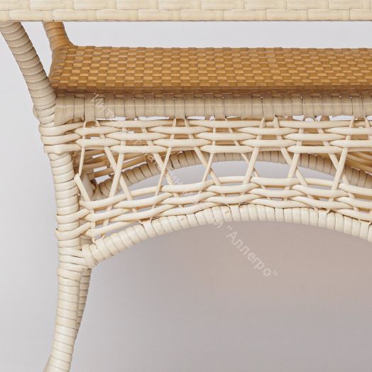 Стол FM-2001 квадратный со стеклом белый (молочный) , ротанг искусственный