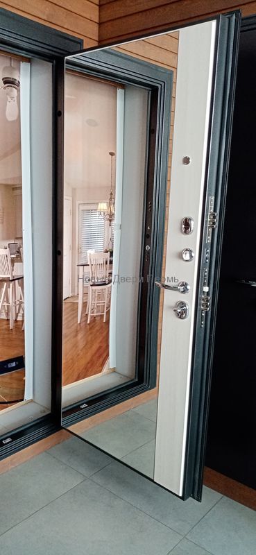 Панорама 3К Зеркало  Антик серебро/ Лиственница белая трехконтурная входная дверь