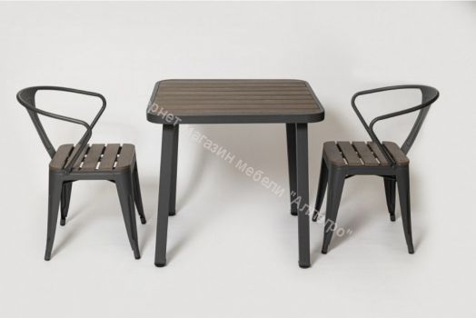 Стол PT 846-1 (800х800) Темно-коричневый со стеклом, рolywood