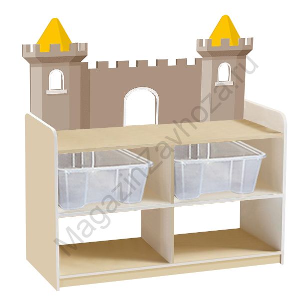 ТУМБА ДЛЯ ИГРУШЕК И ПОСОБИЙ 6 ОДНОСТОРОННЯЯ НА ЦОКОЛЕ С 2-МЯ КОНТЕЙНЕРАМИ