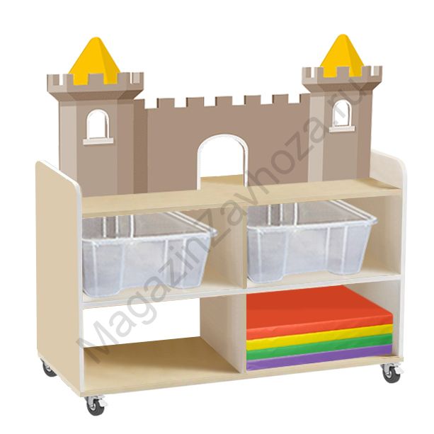 ТУМБА ДЛЯ ИГРУШЕК И ПОСОБИЙ 7 ДВУСТОРОННЯЯ НА КОЛЁСАХ С 4-МЯ КОНТЕЙНЕРАМИ И МИНИ-МАТАМИ