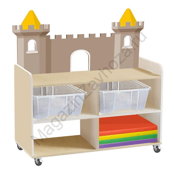 ТУМБА ДЛЯ ИГРУШЕК И ПОСОБИЙ 6 ОДНОСТОРОННЯЯ НА КОЛЁСАХ С 2-МЯ КОНТЕЙНЕРАМИ И МИНИ-МАТАМИ