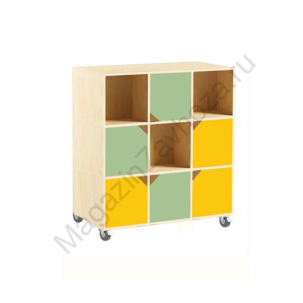 СТЕЛЛАЖ 7 ТРЁХСЕКЦИОННЫЙ ДВУХСТОРОННИЙ МОБИЛЬНЫЙ 9 ЯЧЕЕК