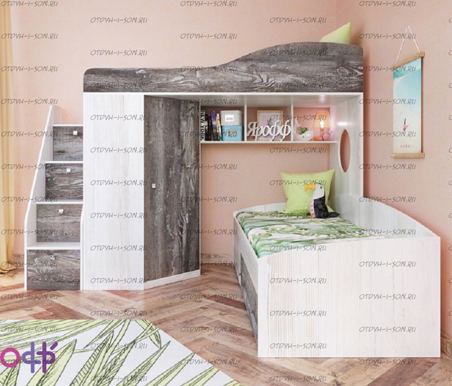 Кровать двухъярусная Кадет-2 с универсальной лестницей-тумбой