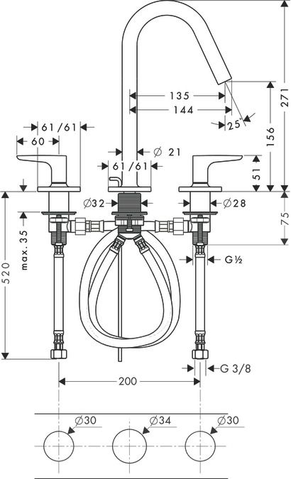 Смеситель Hansgrohe AXOR Citterio M для раковины 34133000 ФОТО