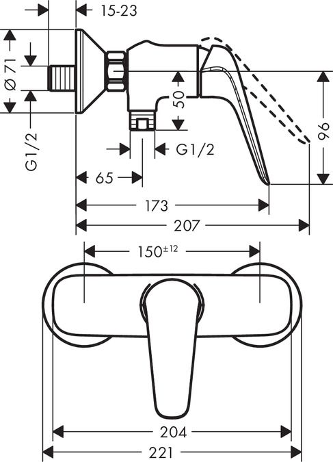 Смеситель Hansgrohe Novus для душа 71060000 схема 1