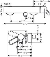 Смеситель Hansgrohe AXOR Uno для душа 38621000 схема 1