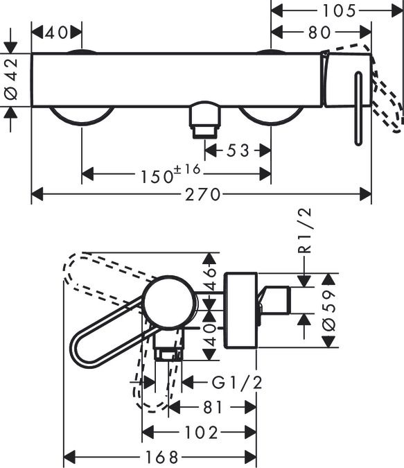 Смеситель Hansgrohe AXOR Uno для душа 38621000 схема 1