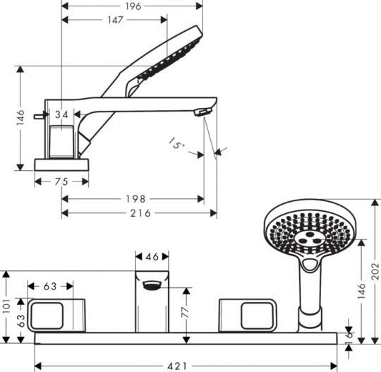 Смеситель Hansgrohe AXOR Urquiola для ванны с душем 11445000 ФОТО