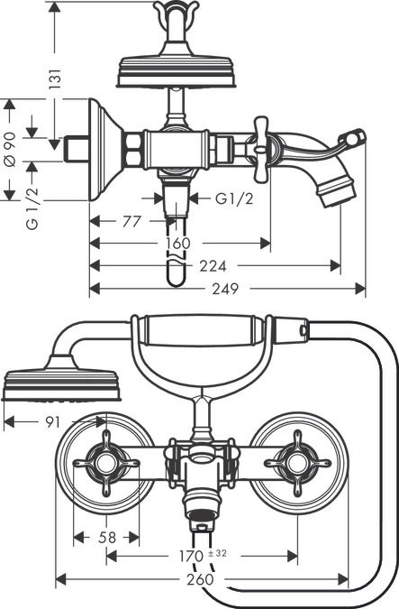 Смеситель Hansgrohe AXOR Montreux для ванны с душем 16540000 ФОТО