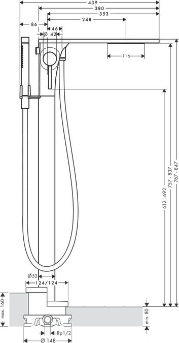 Напольный смеситель Hansgrohe AXOR Massaud для ванны с душем 18450000 ФОТО