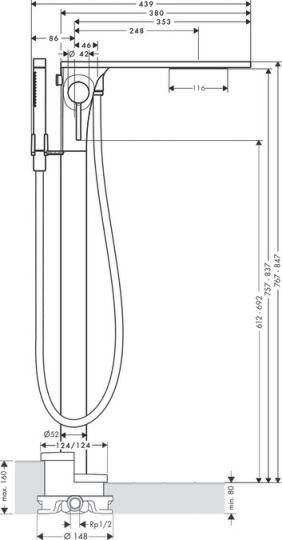 Напольный смеситель Hansgrohe AXOR Massaud для ванны с душем 18450000 ФОТО