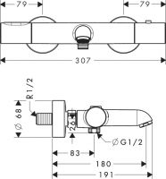 Смеситель Hansgrohe AXOR Citterio M для ванны с душем 34435000 схема 1