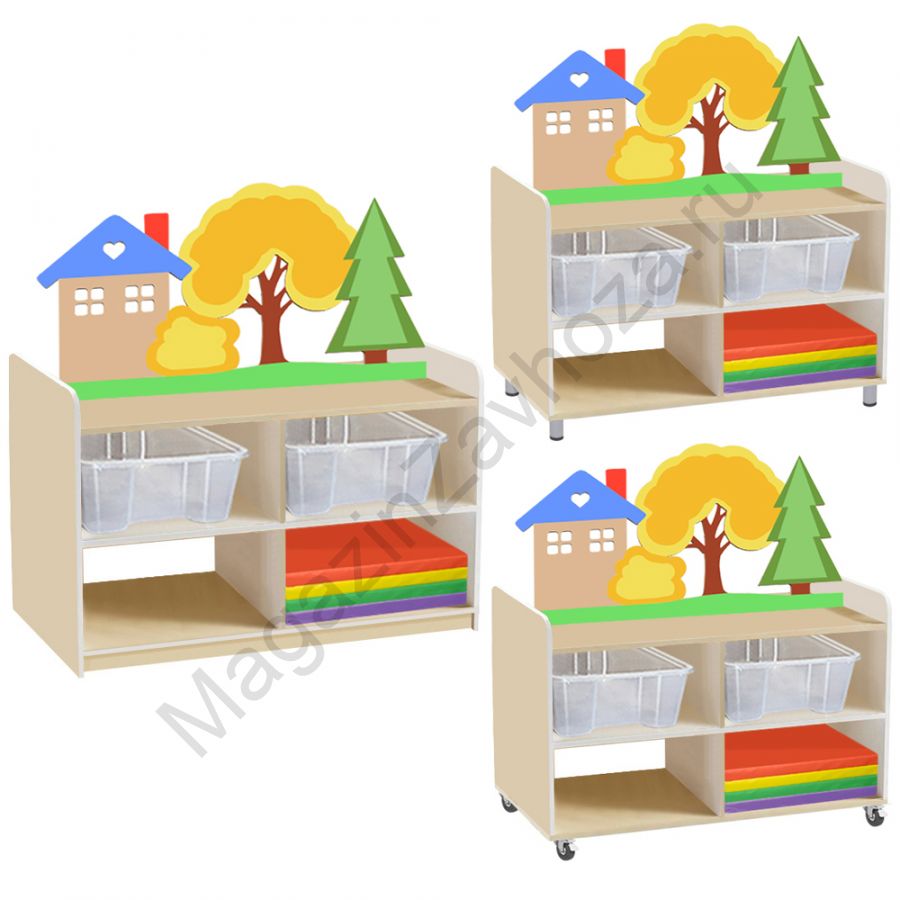 ТУМБА ДЛЯ ИГРУШЕК И ПОСОБИЙ 21 ДВУСТОРОННЯЯ С 4-МЯ КОНТЕЙНЕРАМИ И МИНИ-МАТАМИ