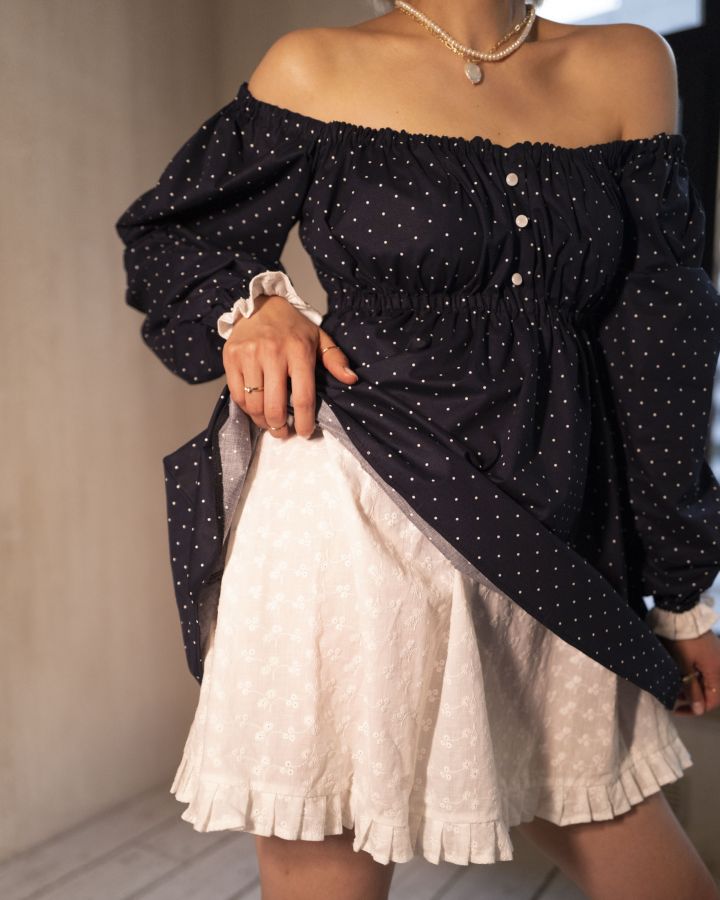 Платье Babydoll в горошек с кружевом