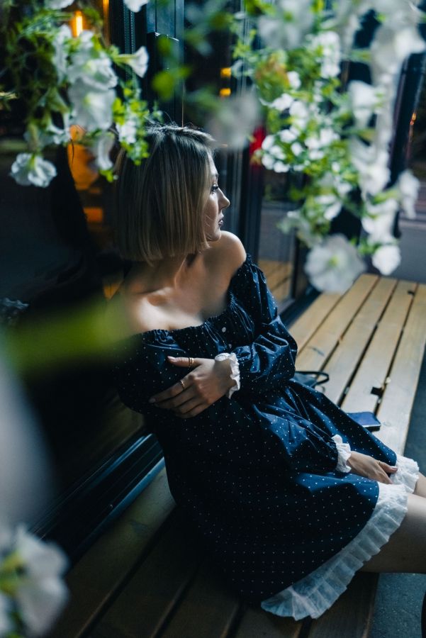 Платье Babydoll в горошек с кружевом