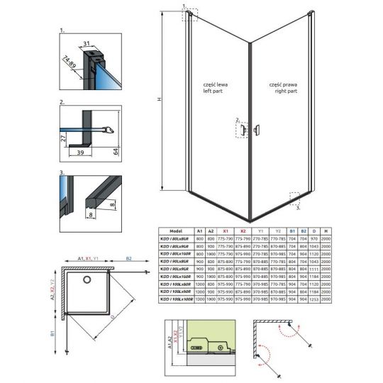 Черный или хромированный душевой уголок Radaway Nes KDD I ФОТО