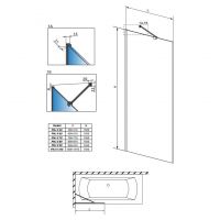 Фиксированная шторка на ванну Radaway Modo Black PNJ II Frame с черным профилем схема 2