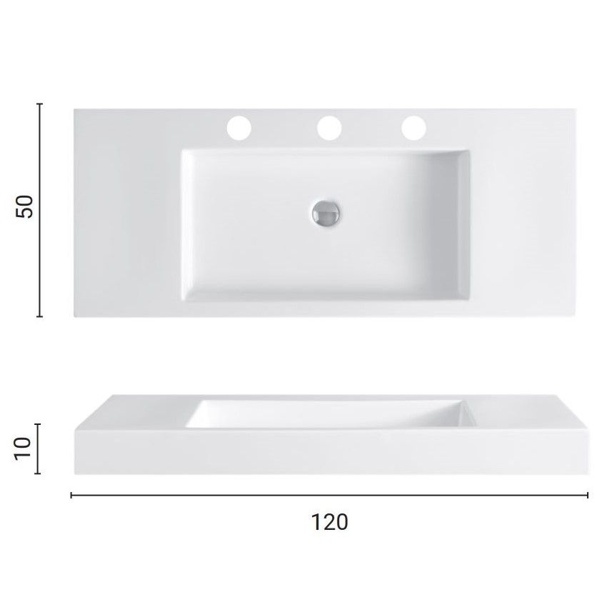 Раковина Nic Design Cult с 1 или 3 отверстиями по запросу 120x50x10 001 130 схема 2