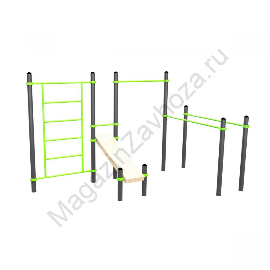 W301 Воркаут (брусья, турник, шведская стенка и наклонная скамья для пресса) Zavodsporta