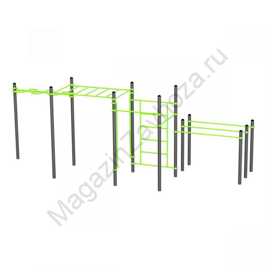 W229 Воркаут (рукоход змеевик и клас., швед стенка, 2 перекладины, брусья двойные) Zavodsporta