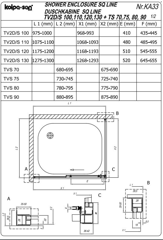 Душевая кабина Kolpa San SQ LINE TV2D/S + SQ LINE TS без крыши ФОТО