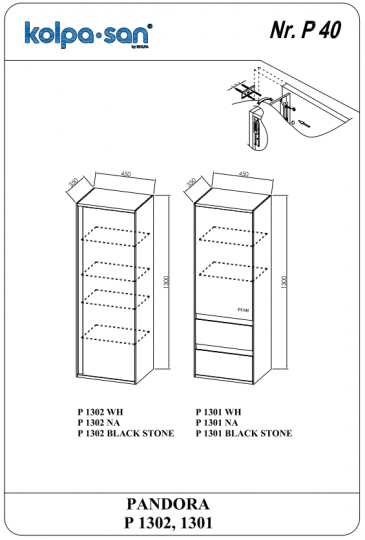 Подвесной шкаф-пенал Kolpa San PANDORA (Пандора) 45х130 ФОТО