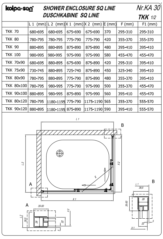 Прямоугольная душевая кабина Kolpa San SQ LINE TKK схема 2
