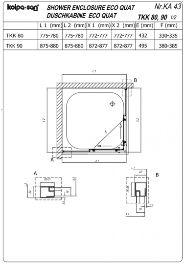 Квадратная душевая кабина Kolpa San ECO QUAT TKK ФОТО