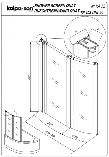 Шторка для полукруглой ванны Kolpa San QUAT TP 108 (Кват ТП 108) ФОТО