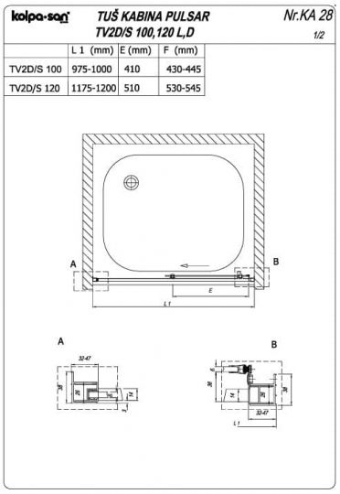 Раздвижная душевая дверь Kolpa San PULSAR TV2D/S R схема 3