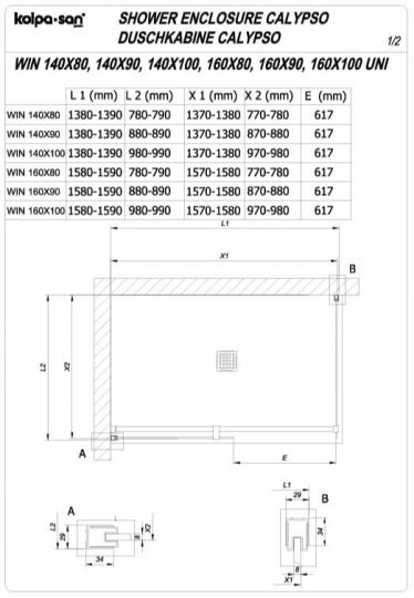 Душевое ограждение Walk-in Kolpa San CALYPSO WIN 517 схема 2