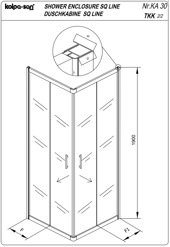 Распашная душевая дверь в нишу Kolpa San ATLAS TV/S R 560 схема 2